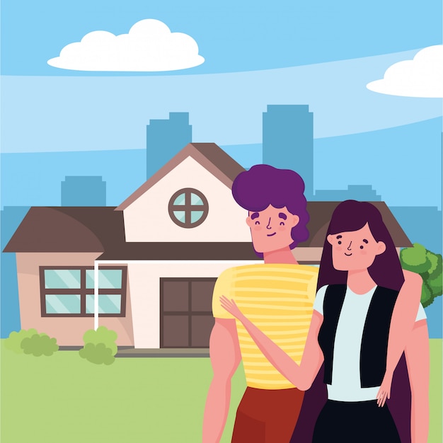 Vector couple of woman and man cartoon