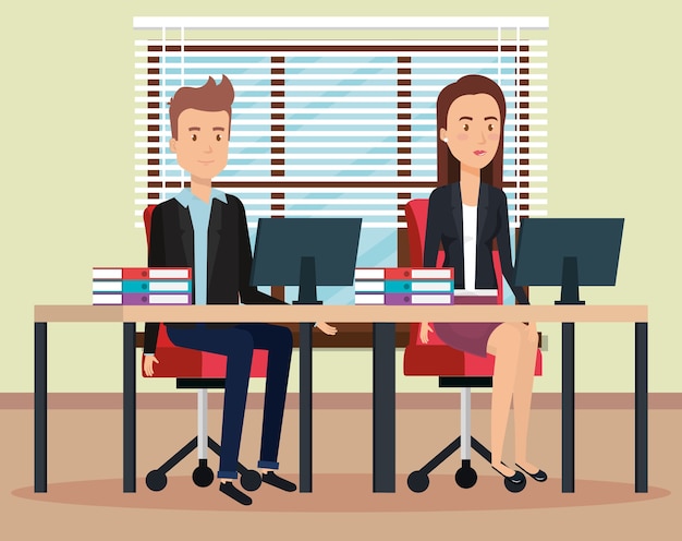 Couple working in the office vector illustration design