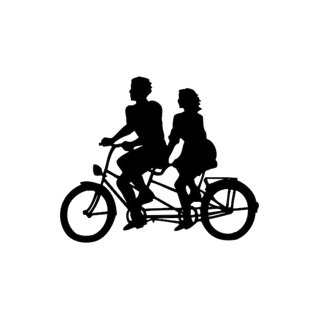 Couples on bicycle Black Silhouette Vector Design