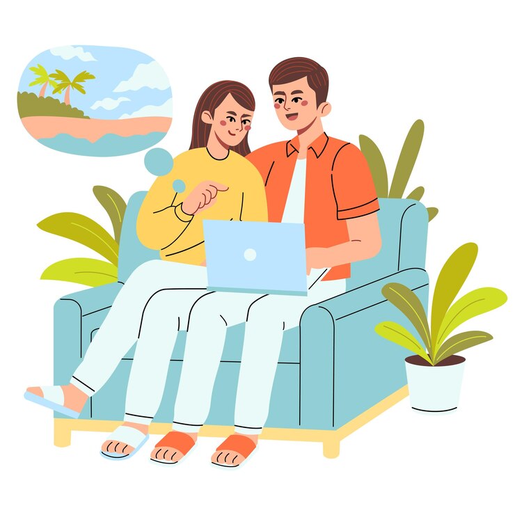Vector couples plan and choose a tourist spot for a vacation
