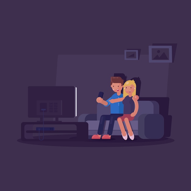 Vector couples watching a movie