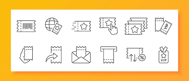 Coupon icon set VIP discount bonus percentage cashback black Friday sale cheap Black icon on a white background Vector line icon for business and advertising