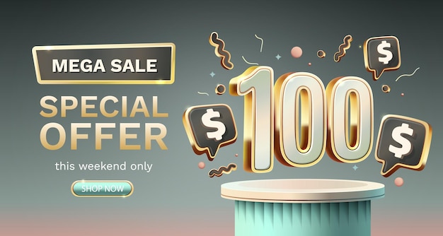 Coupon special voucher 100 dollar Check banner special offer Vector illustration