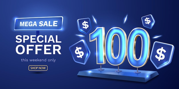 Coupon buono speciale 100 dollari check banner offerta speciale vector