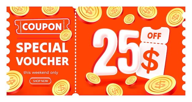 Coupon special voucher 25 dollar Check banner special offer Vector