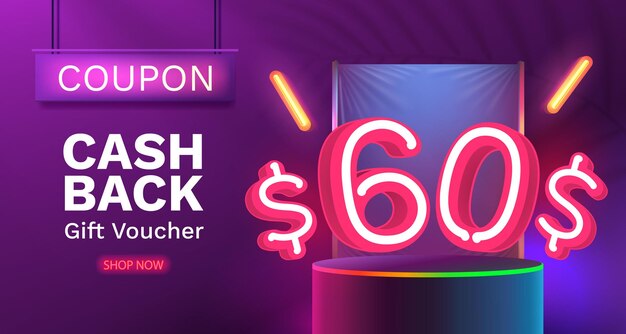 Coupon special voucher 60 dollar check banner special offer vector