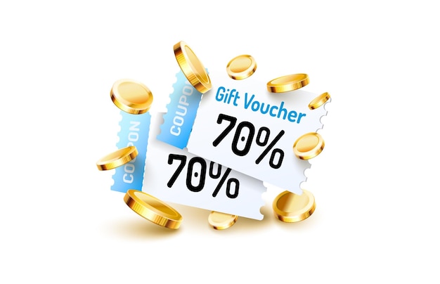 Coupon special voucher 70 percentage Check banner special offer Vector illustration