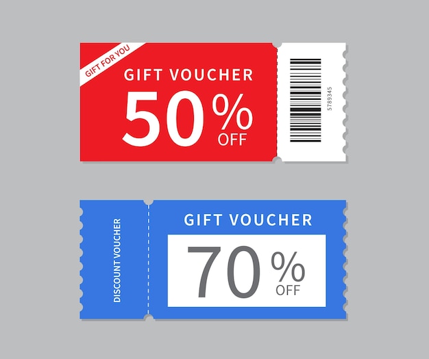 Modello coupon isolato su sfondo grigio buono sconto 50 off buono regalo illustrazione piatta