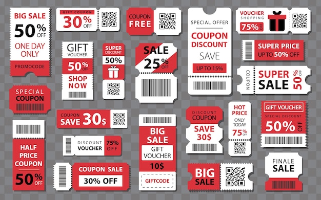 Vettore coupon buoni regalo sconto set promozionale di coupon vari