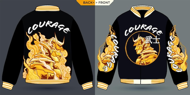 Vector courage samurai visualized with a jacket mock up