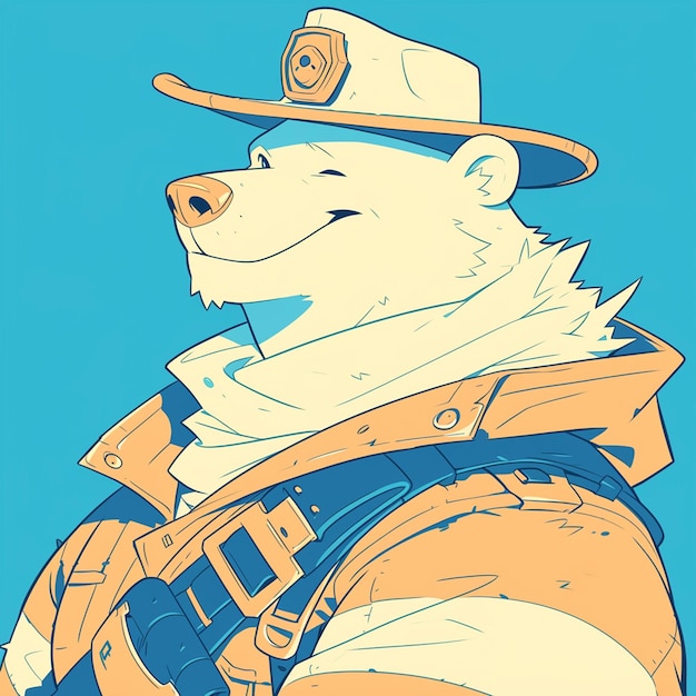 Смелый пожарный полярный медведь в стиле мультфильма