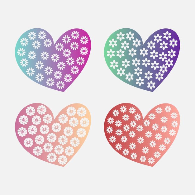 Courful 꽃 디자인된 심장 모양 사랑 아이콘