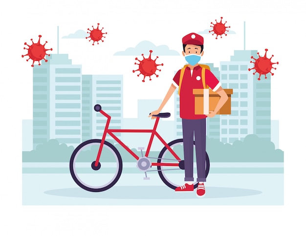 Courier in bicycle delivery service 