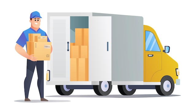 Courier deliver packages by truck