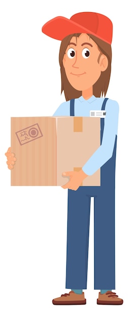 Vector courier hold cardboard box delivery guy character