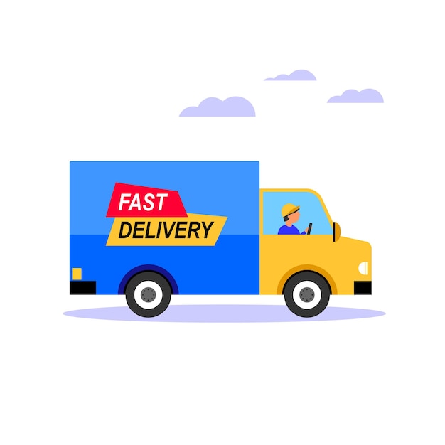 Courier is delivering goods by truck illustration consept