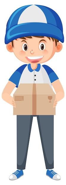 Courier man carrying carton box cartoon