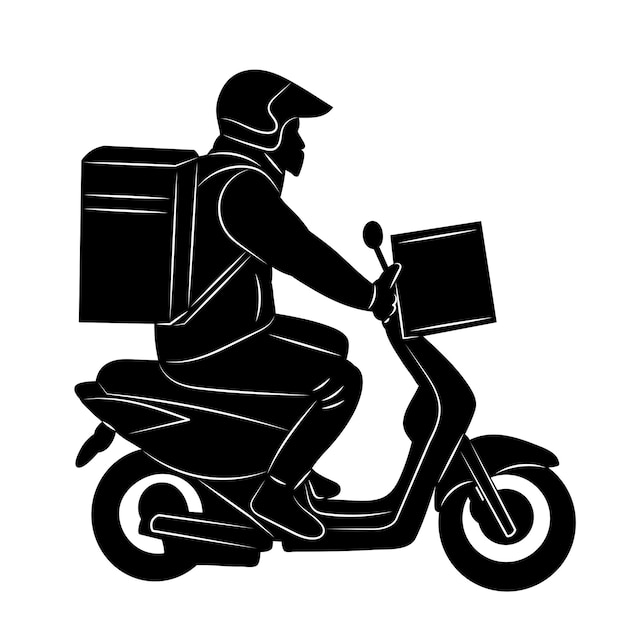 courier on a moped for food delivery silhouette vector