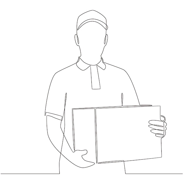 Courier package carrying cardboard continuous line drawing