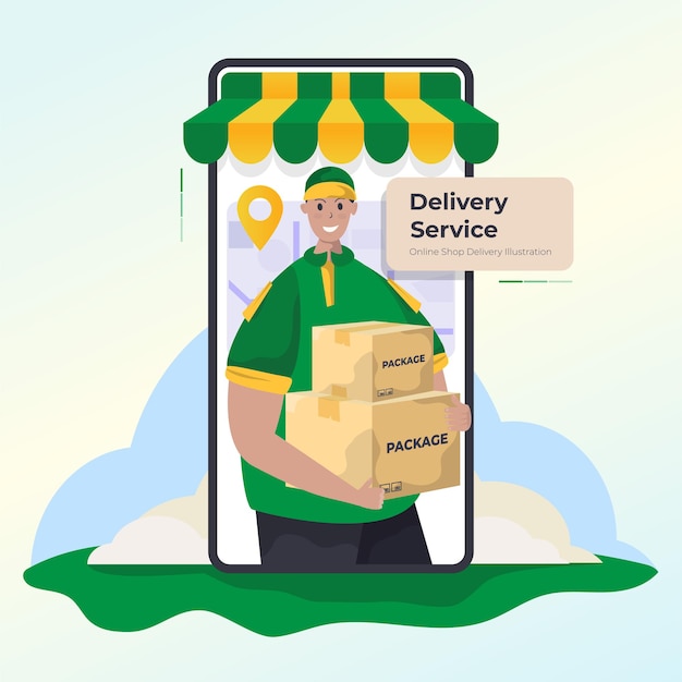 Courier package for online shop delivery concept