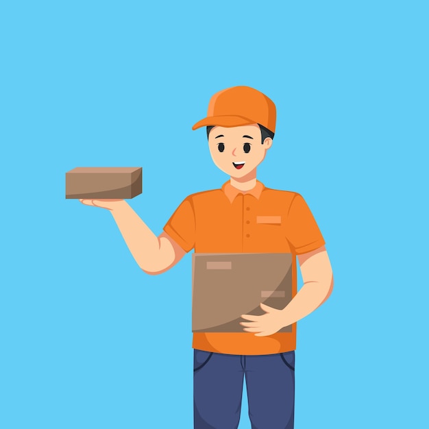 Courier with package character illustration