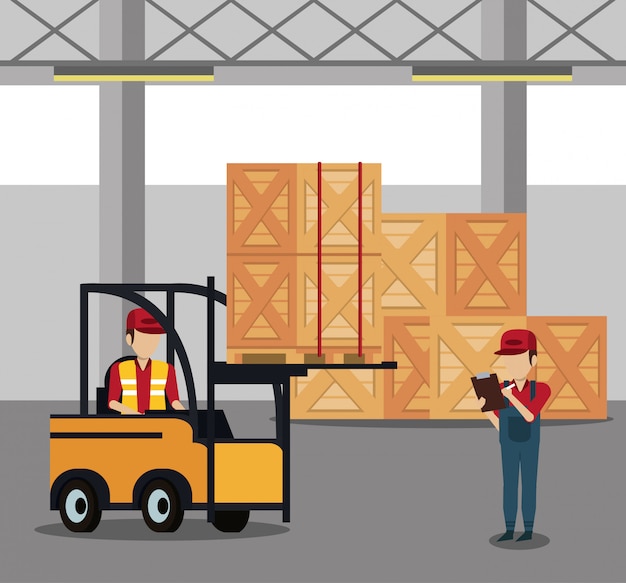 Vector courier working in warehouse