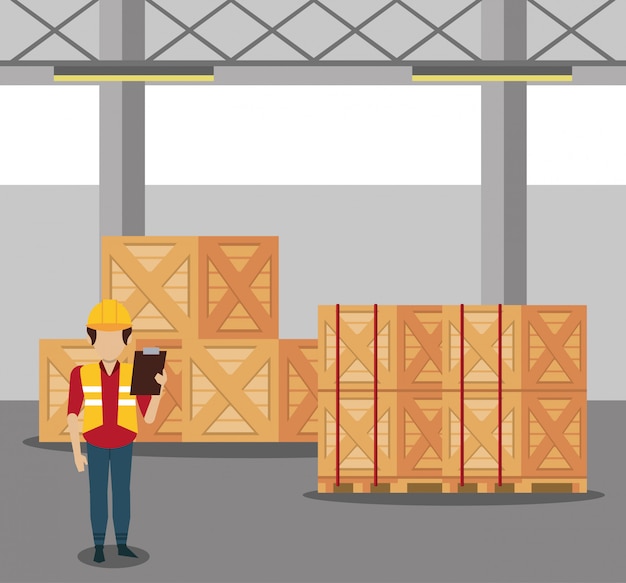 Vector courier working in warehouse