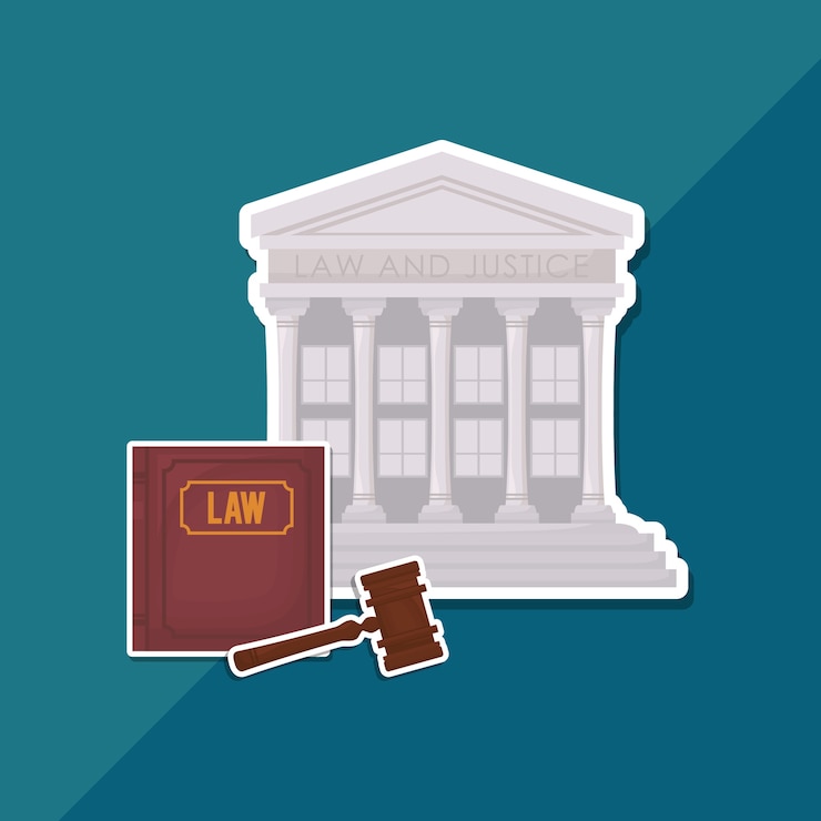 वेक्टर court building symbol and law book 