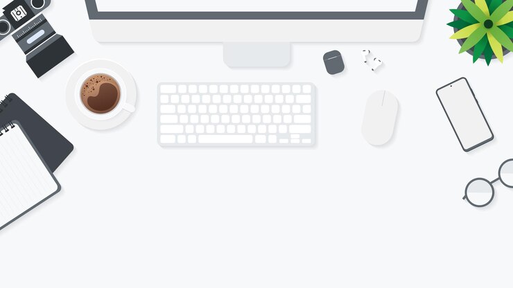 Vector cover and banner of working desk with gadget top view of table working and free space for text