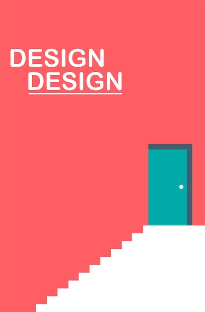 表紙のレイアウトデザインテンプレートピンクの最小限の壁と白い階段の緑のドア
