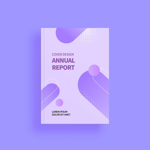 Vector a cover design for annual report is shown on a purple background.