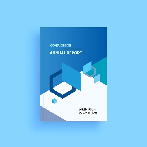 Vector cover design for annual report with a blue background.