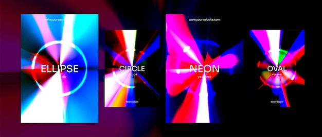 Cover design circle futuristic 80s retro break vibrant abstract neon glow theme collection vector background