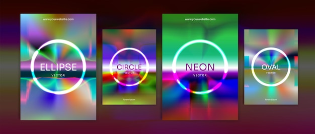 Cover design circle futuristic 80s retro focus vibrant abstract neon glow theme collection vector background