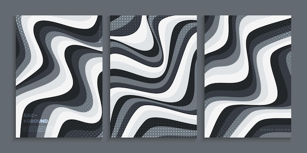 Cover design collection with wavy shapes in gray gradient