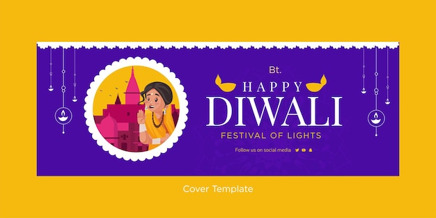 Cover design of happy Diwali festival of lights template