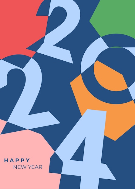 Vector cover design van 2024 gelukkig nieuw jaar sterke typografie kleurrijk en gemakkelijk te onthouden gelukkig nieuw jaar 2024 ontwerp poster vector illustratie