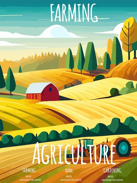 Disegno della copertina con il concetto di agricoltura natura agricoltura raccolta campo alberi vettore vuoto