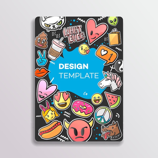 Cover design with patches pattern for planners and notebooks Hand drawn stickers vector image