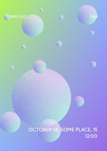 Cover fluid with round shapes. Gradient circles on holographic background. Modern hipster template for placards, banners, flyers, report, brochure. Minimal cover fluid in vibrant neon colors.