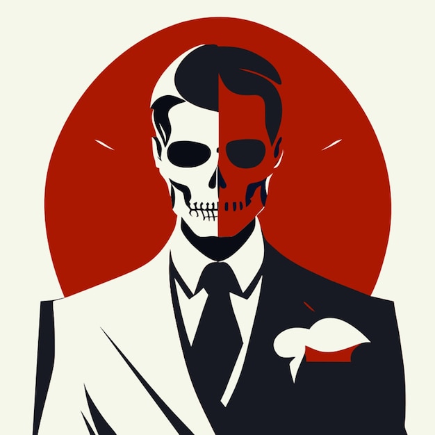 cover of a man next to a skeleton vector illustration flat