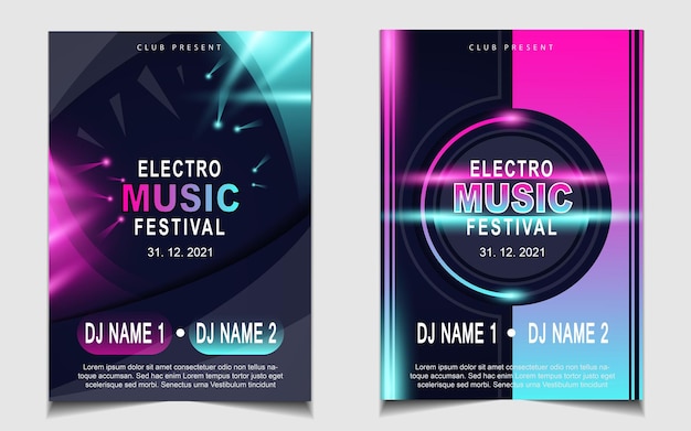 Vector cover music poster flyer design background with colorful light effect