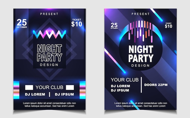 Vector cover music poster flyer design background with colorful light effect