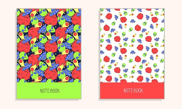 Cover for notebook or any documents in cartoon doodle color style. Vector illustration.