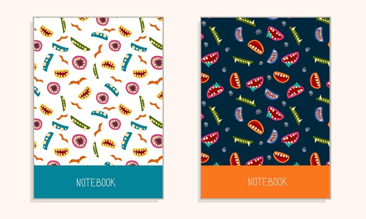 Vector cover for notebook or any documents with scary monster's mouth. vector illustration