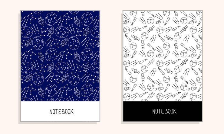 Vector cover for notebook with space doodle background. vector illustration.