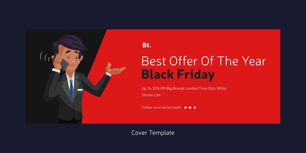 Cover page of best offer of the year black Friday cartoon style template