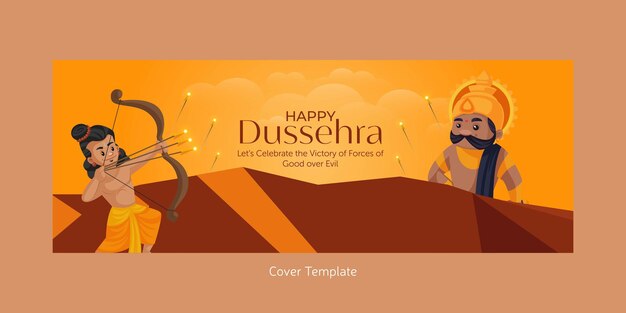 Vector cover page of indian festival happy dussehra cartoon style template