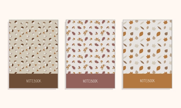 Cover page notebook collection. Templates with abstract autumn leaves. Perfect for diary, books,