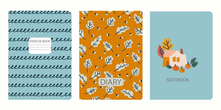 Vector cover page templates based on patterns with autumn oak leaves country house pumpkins spiral lines thanksgiving concept backgrounds for notebooks notepads diaries headers isolated replaceable